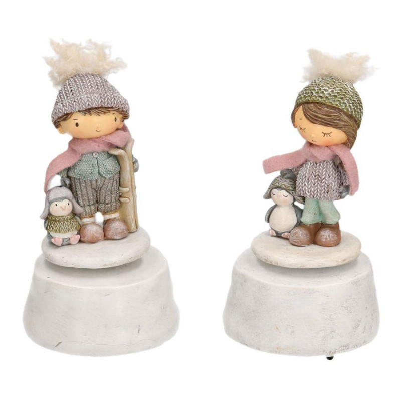 Set 2 Carillon Resina Bambino Rosa Ø11x18 cm Decorazioni