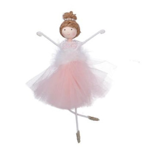 Set 8 Bamboline Tessuto Ballerina Rosa 11x21 cm Decorazioni