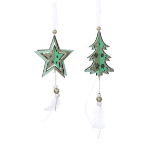 Set 8 Decorazioni Albero Legno Verde 3x4x1 cm 2 Assortiti
