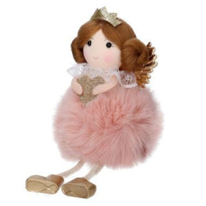 Set 6 Angeli Tessuto Rosa Cuore Oro 6x10-17 cm Natale