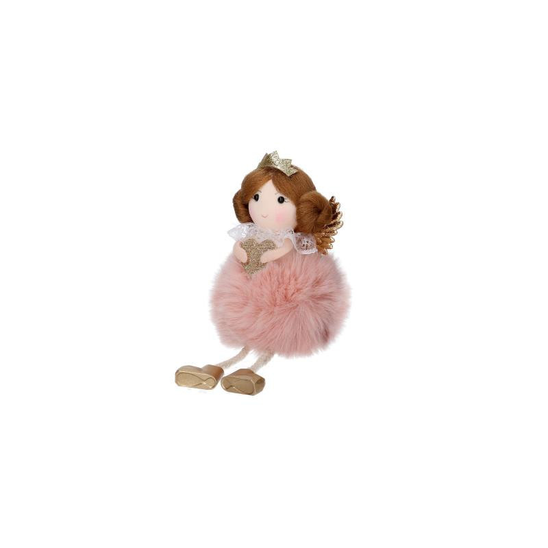Set 6 Angeli Tessuto Rosa Cuore Oro 6x10-17 cm Natale