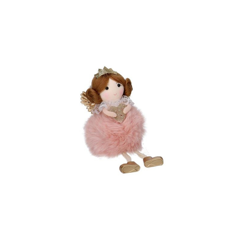 Set 6 Angeli Tessuto Rosa Cuore Oro 6x10-17 cm Natale