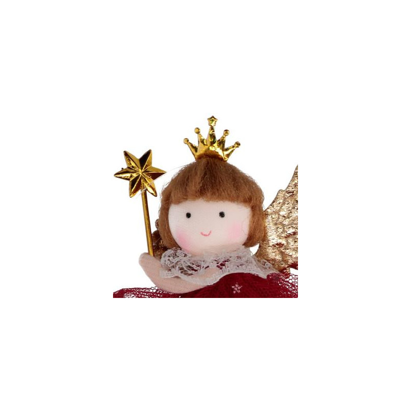 Set 8 Angeli Tessuto Rosso Oro 8x13 cm Decorazioni Natale