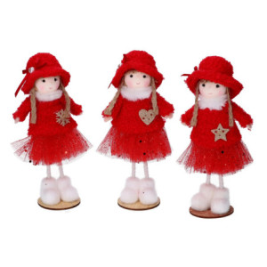 Set 6 Bamboline Tessuto Rosso Cappello 5x17 cm Decorazioni