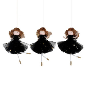 Set 9 Bamboline Tessuto Nero 6x15 cm Decorazioni Natale