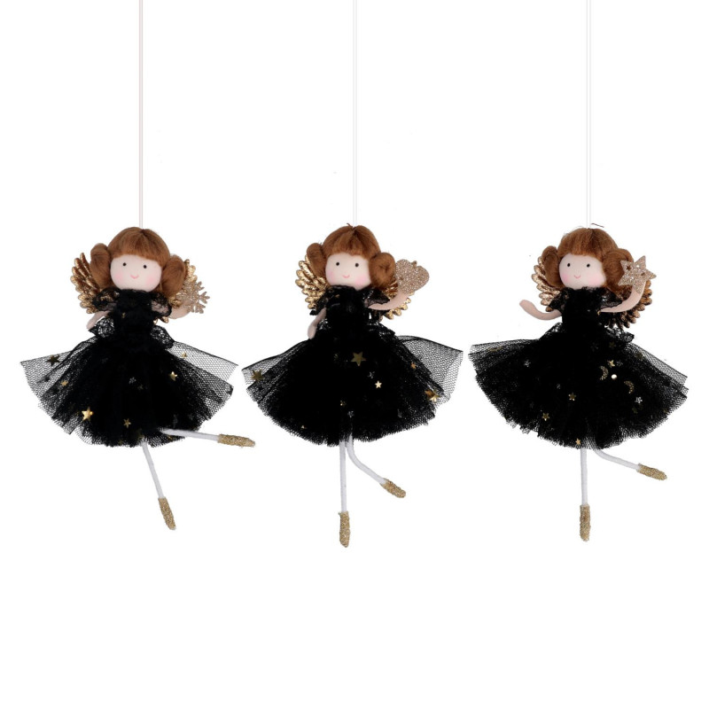 Set 9 Bamboline Tessuto Nero 6x15 cm Decorazioni Natale