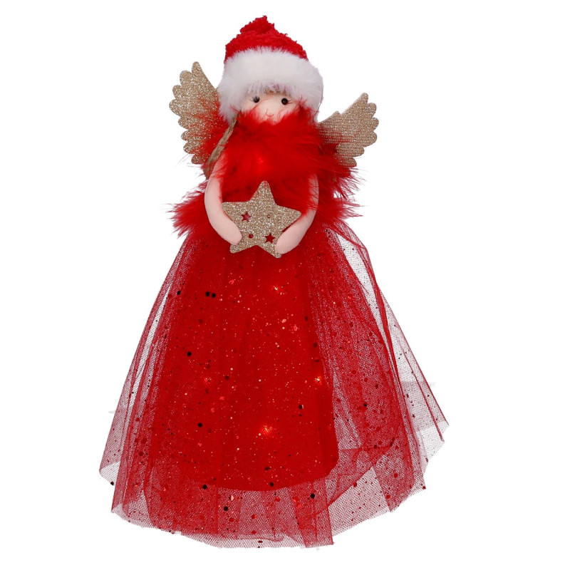 Set di 2 Puntali LED Tessuto Bambolina Rosso 30 cm Decorazione