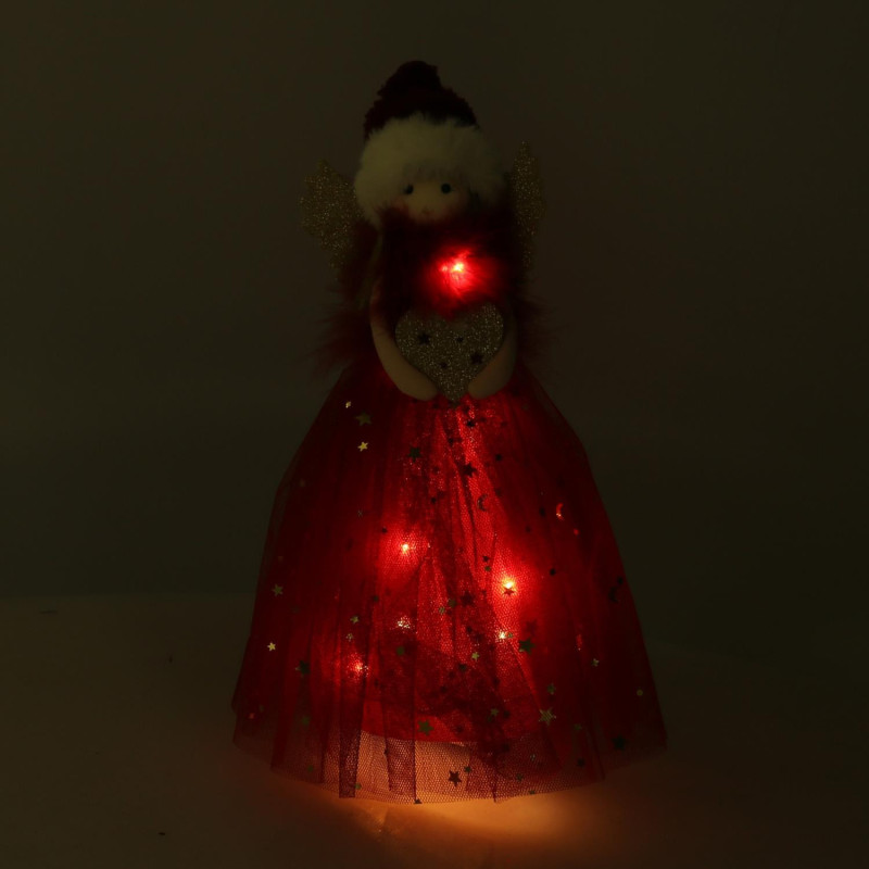 Set di 2 Puntali LED Tessuto Bambolina Rosso 30 cm Decorazione
