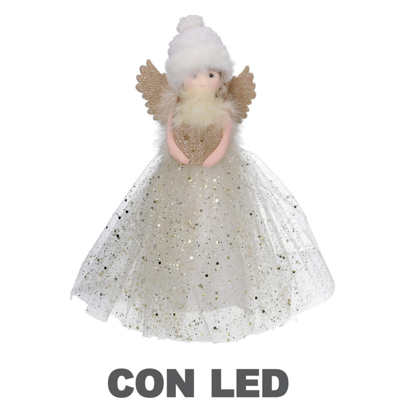 Set di 2 Puntali LED Tessuto Bambolina Oro 30 cm Decorazione