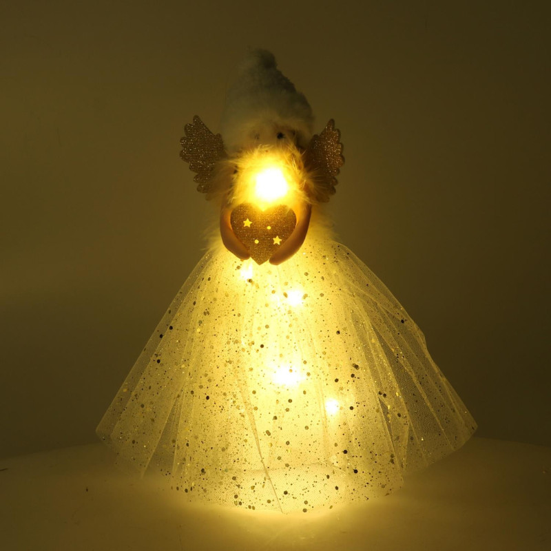 Set di 2 Puntali LED Tessuto Bambolina Oro 30 cm Decorazione