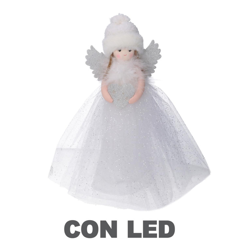Set di 2 Puntali LED Tessuto Bambolina Argento 30 cm Decorazione