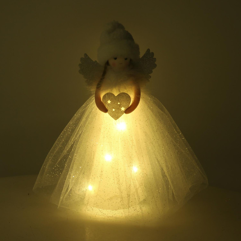Set di 2 Puntali LED Tessuto Bambolina Argento 30 cm Decorazione