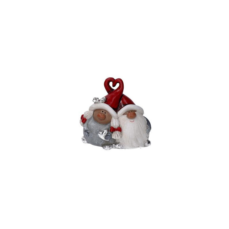 Set 4 Gnomi Resina Statuetta Coppia Rosso 9,5x6x8,5 cm Natale