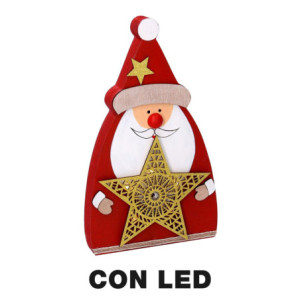 Set 2 Babbi Natale LED Legno Rosso 14x3,5x24 cm Natale