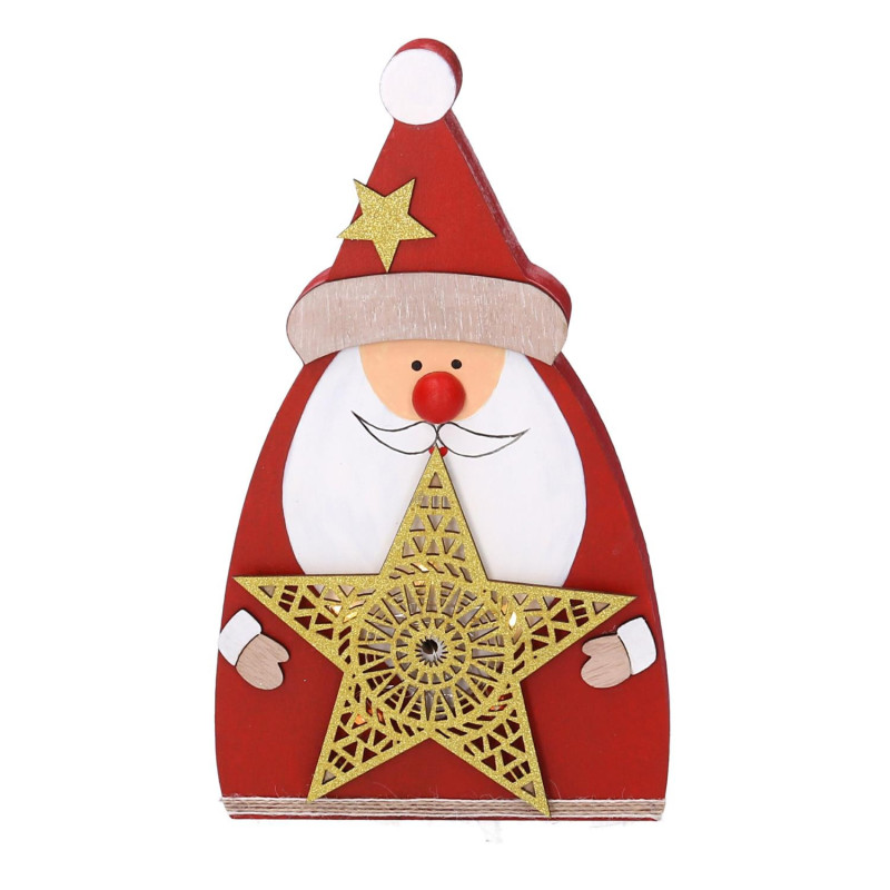 Set 2 Babbi Natale LED Legno Rosso 14x3,5x24 cm Natale