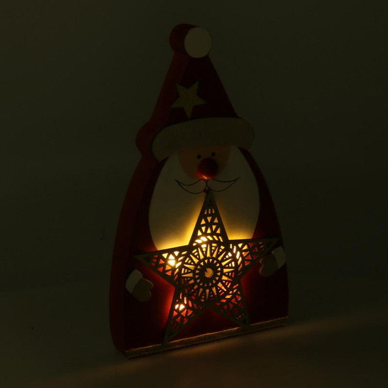 Set 2 Babbi Natale LED Legno Rosso 14x3,5x24 cm Natale