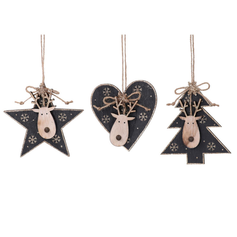 Set 9 Decorazioni Legno con Fiocco Nero 10,5x9,5x0,8 cm