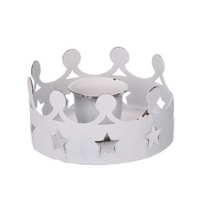 Set 4 Portacandele Metallo Corona Bianco 3,5x7x7 cm Casa