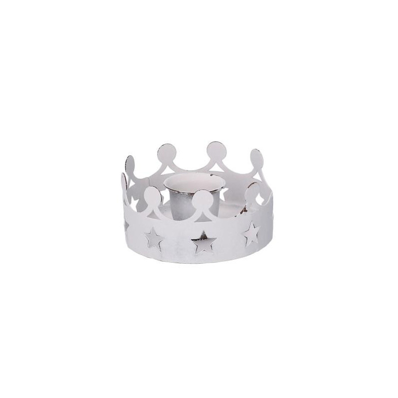 Set 4 Portacandele Metallo Corona Bianco 3,5x7x7 cm Casa