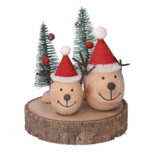 Set di 2 Renne Legno su Tronco Naturale 14x11x10 cm Natale