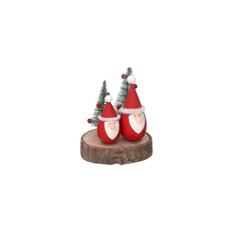 Set di 2 Renne Legno su Tronco Naturale 14x11x10 cm Natale