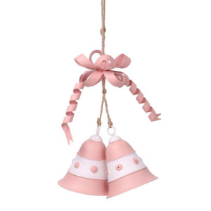 Set 2 Campane Metallo Rosa 23x15x6 cm Decorazioni Natale