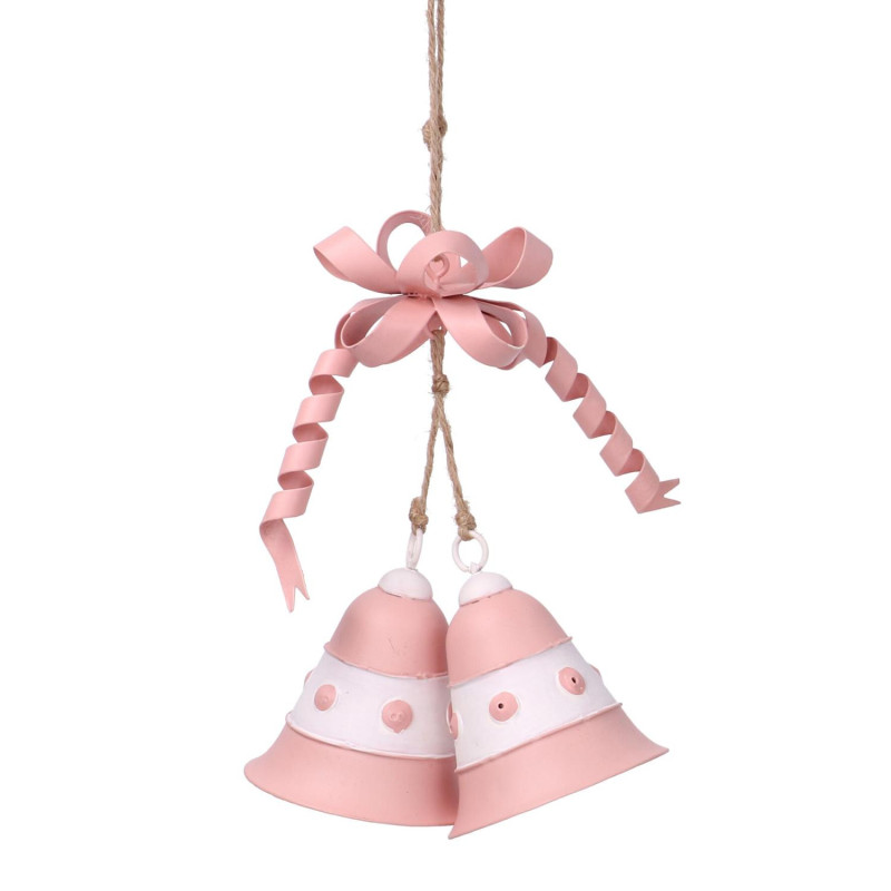 Set 2 Campane Metallo Rosa 23x15x6 cm Decorazioni Natale