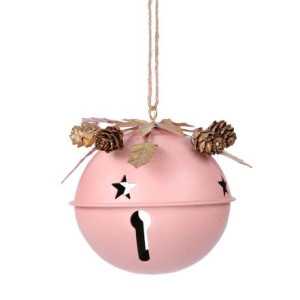 Set di 2 Sfere Campanello Metallo Rosa 11x11x10 cm Natale