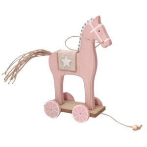 Set 4 Cavalli Legno Rosa 10x6x18 cm Decorazioni Natalizie