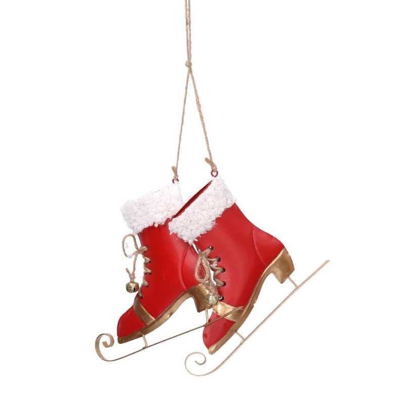 Set 2 Pattini Metallo Rosso 14x13x2 cm Decorazione Natalizia