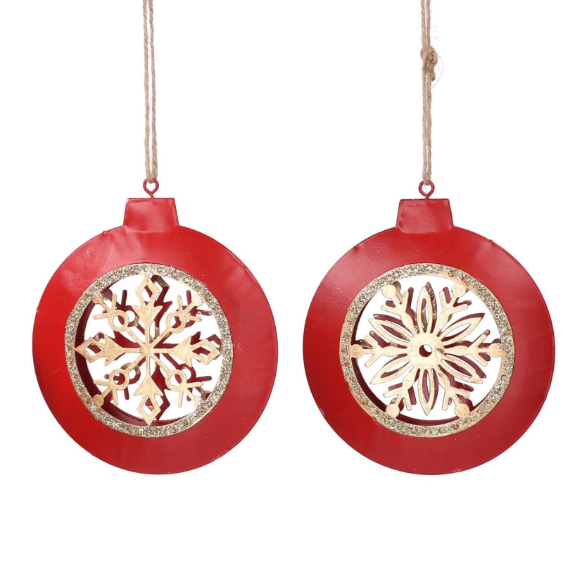Set 6 Decorazioni Metallo Fiocco di Neve Rosso 12x10 – Natale