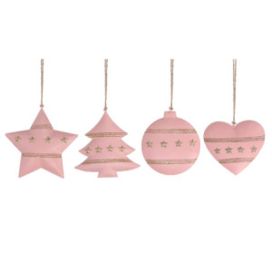 Set 4 Decorazioni Metallo Glitter Rosa 14x12 – Natale Chic