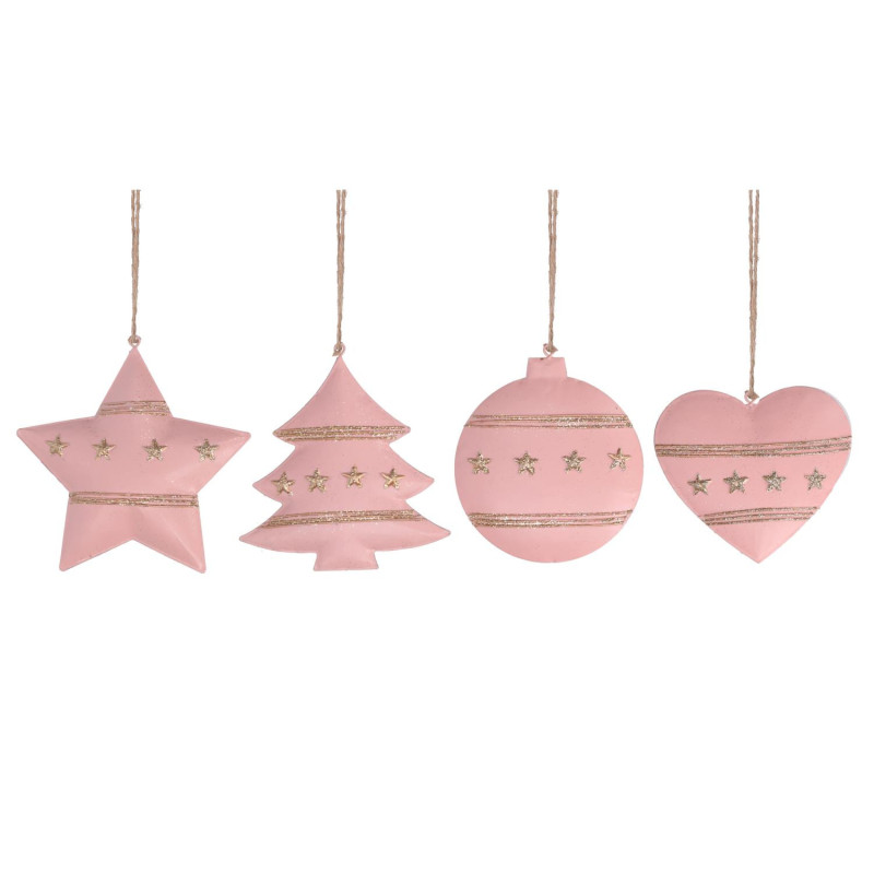 Set 4 Decorazioni Metallo Glitter Rosa 14x12 – Natale Chic