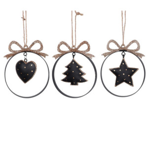 Set 6 Decorazioni Metallo Glitter Nero 10x8 – Natale Moderno
