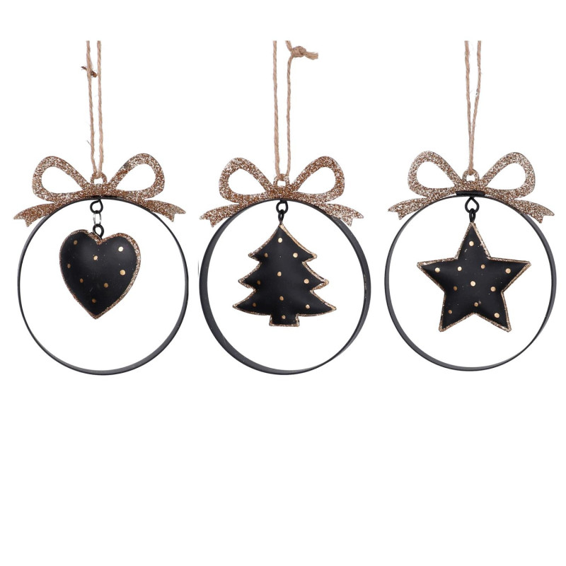 Set 6 Decorazioni Metallo Glitter Nero 10x8 – Natale Moderno