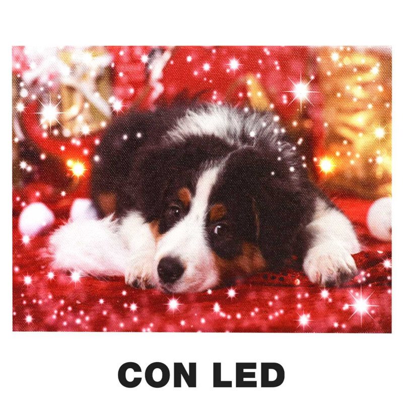 Set di 2 Quadri LED Legno Cane Multicolor 20x15x25 cm Decorazione