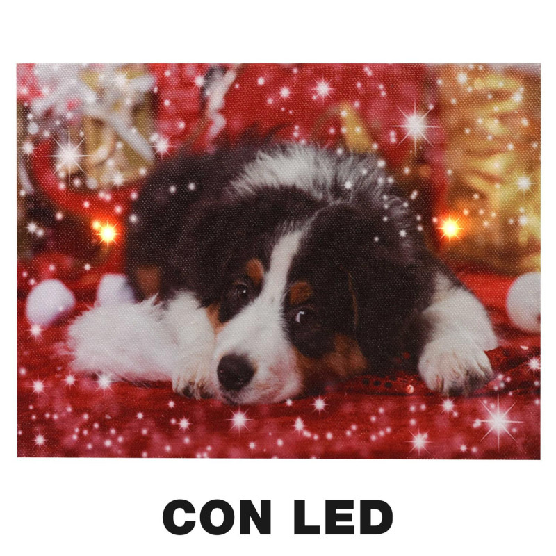 Set di 2 Quadri LED Legno Cane Multicolor 20x15x25 cm Decorazione