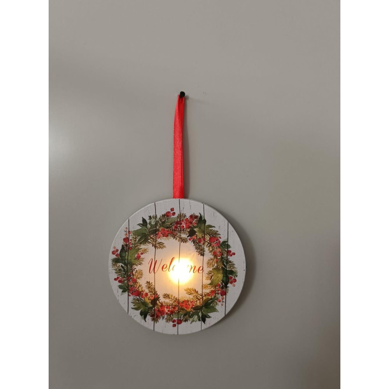 Set 2 Addobbi Legno LED Multicolor Ghirlanda Tonda 18cm