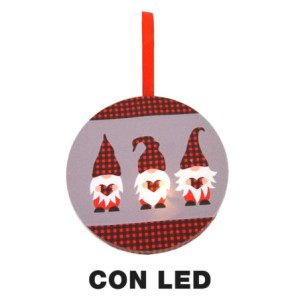 Set 2 Addobbi Legno LED Gnomi Multicolor Ø12,7xH1,8 cm Natale