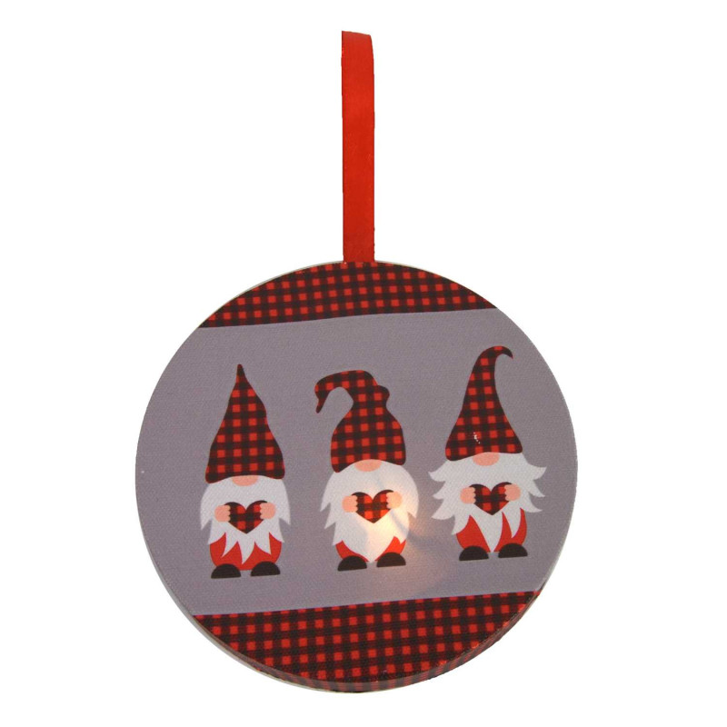 Set 2 Addobbi Legno LED Gnomi Multicolor Ø12,7xH1,8 cm Natale