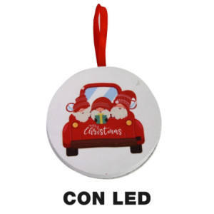Set 2 Addobbi Legno LED Macchina Multicolor Ø12,7xH1,8 cm Natale