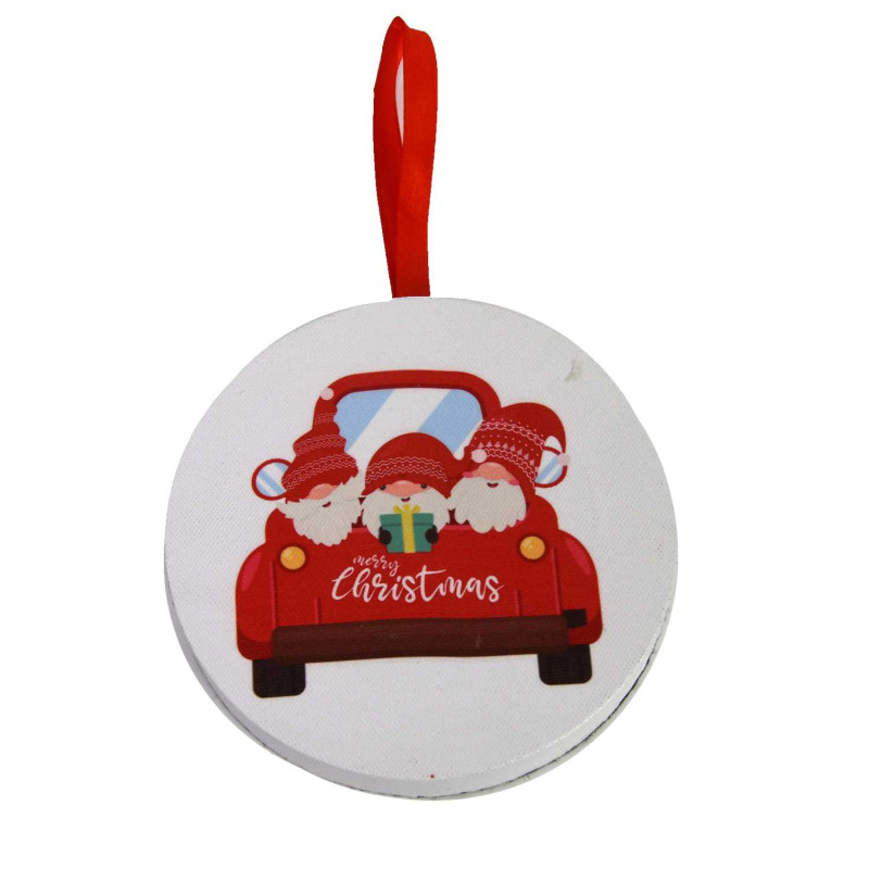 Set 2 Addobbi Legno LED Macchina Multicolor Ø12,7xH1,8 cm Natale