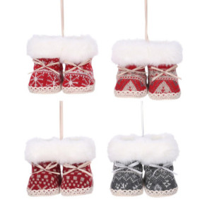 Set di 4 Scarpe Tessuto Rosso Blu 4x4x7 cm Decorazioni Natale