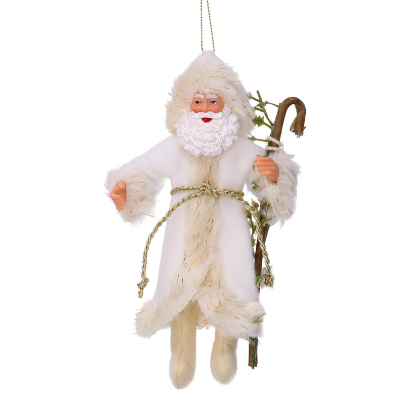 Set 2 Babbi Natale Tessuto Bianco Oro 10x3x18 cm Natale