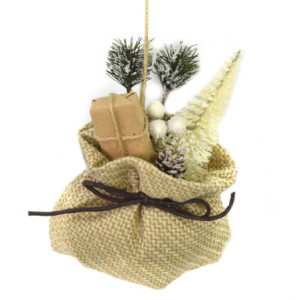 Set 3 Pacchi Regalo Tessuto Beige 11x5x15 cm Decorazione Casa