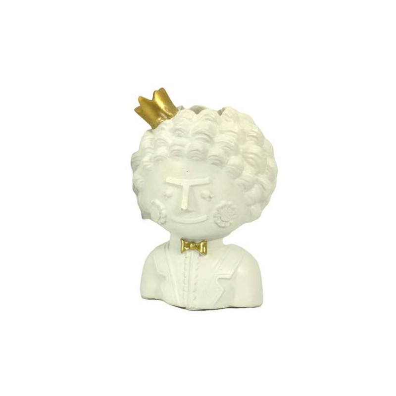Set 2 Portavaso Resina Viso Oro Bianco 10x9x15 cm Moderno