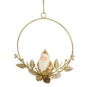 Set 2 Babbi Natale Metallo Ghirlanda Oro 16x16x3 cm Natale