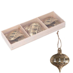 Set 2 Addobbi Metallo Oro 22x8xH25 cm Confezione 6 pz Natale