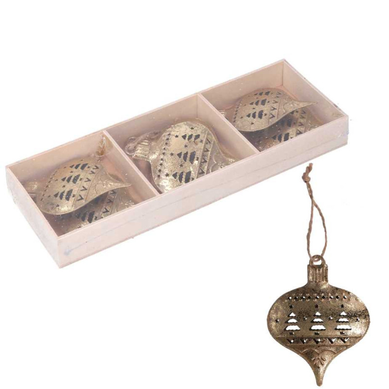 Set 2 Addobbi Metallo Oro 22x8xH25 cm Confezione 6 pz Natale