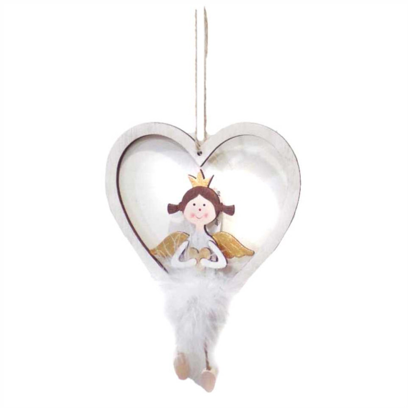 Set 4 Angeli Legno su Cuore Oro 14x1x20 cm Decorazioni Natale